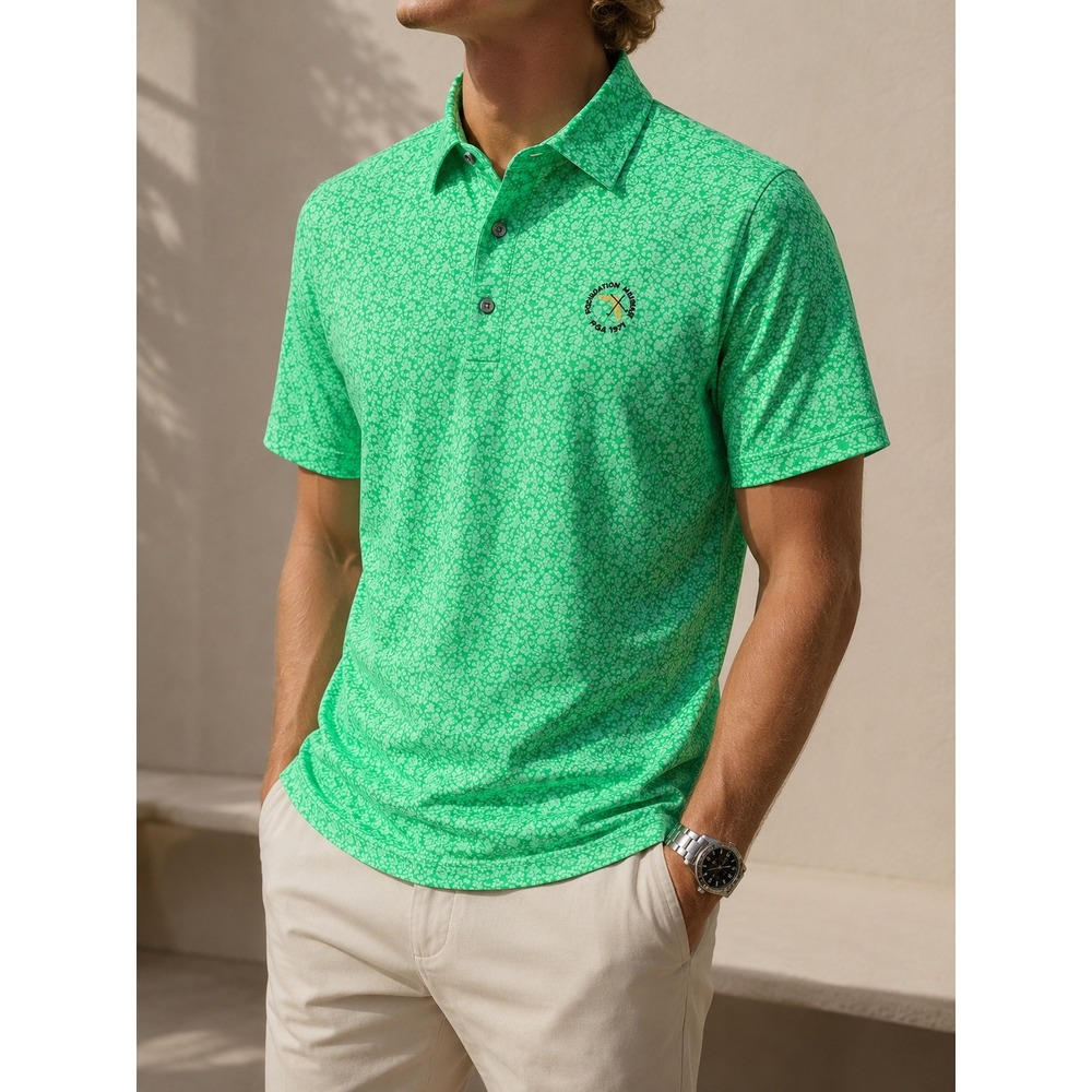 FootJoy Mens XL Green Floral FSGA Foundation Member Golf Polo Shirt Short Sleeve